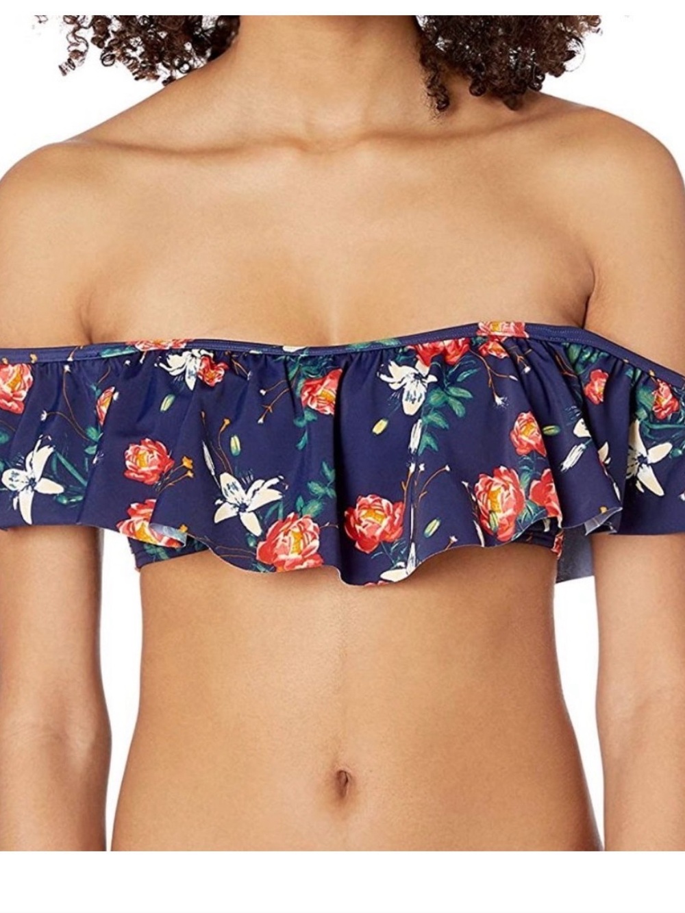 Navy Floral Off-Shoulder Ruffle Bikini set